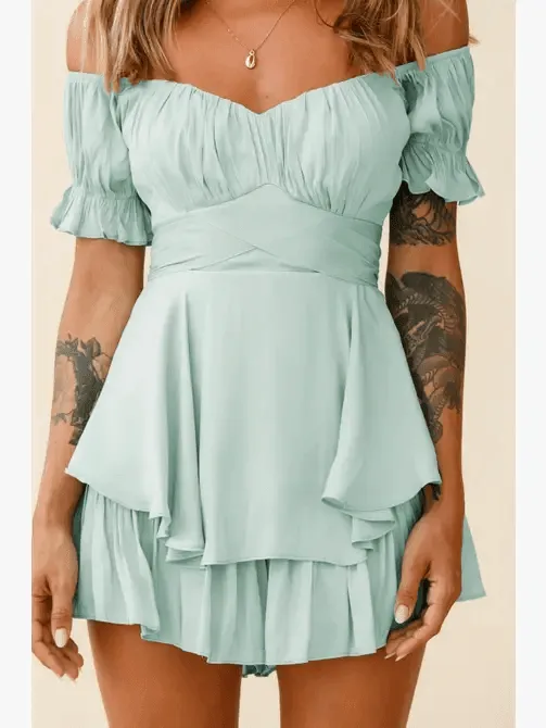 Ladies Puff Sleeves Off Shoulder Daily Romper GQSG