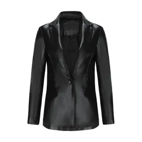 Long Sleeve Single Button PU Blazer