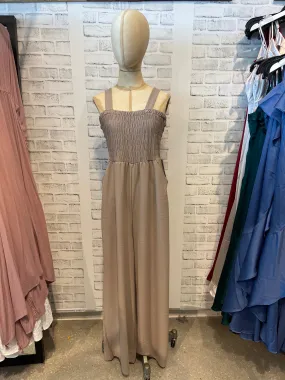 Lonny Raw Hem Pantsuit in Tan