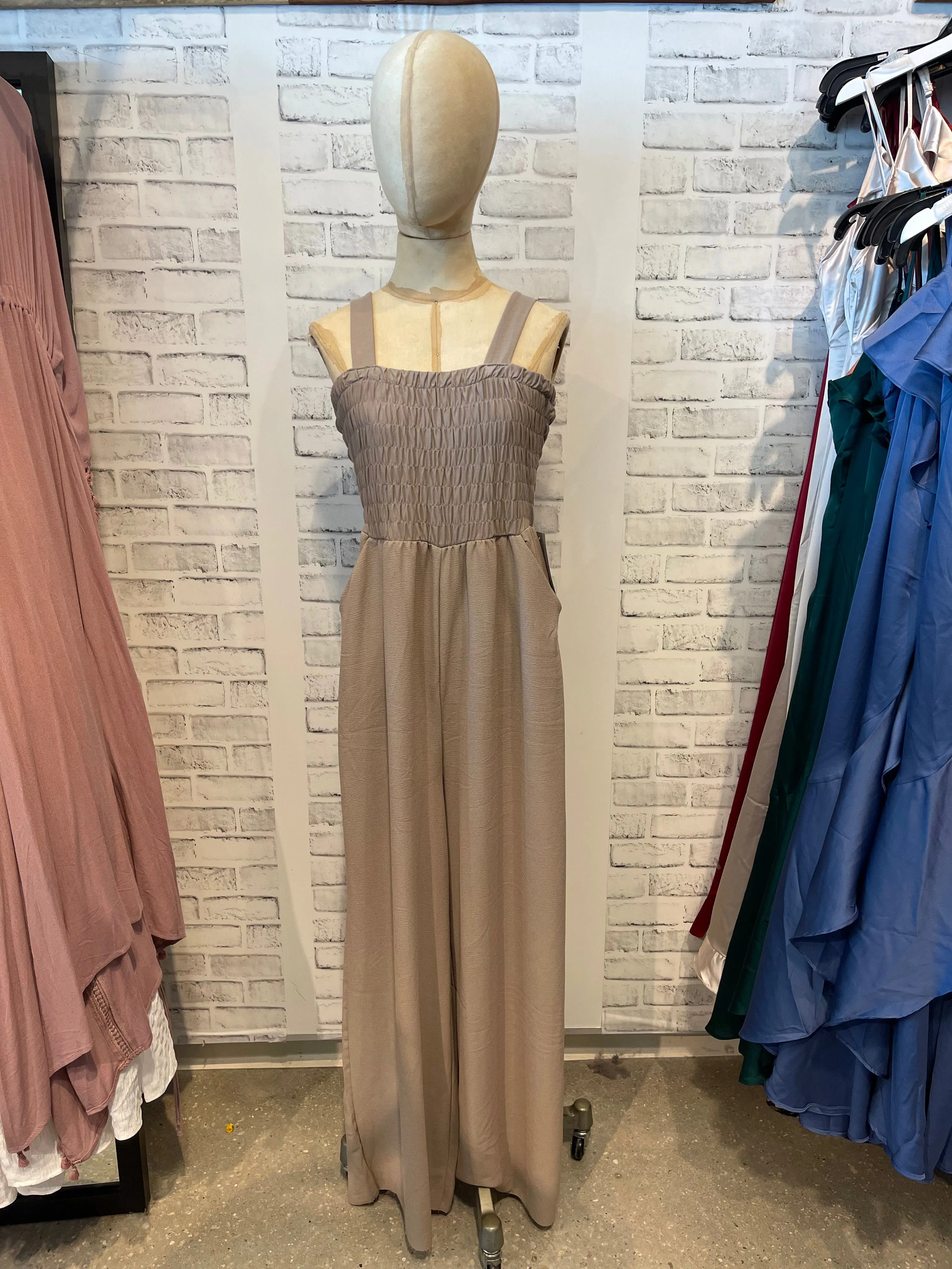 Lonny Raw Hem Pantsuit in Tan