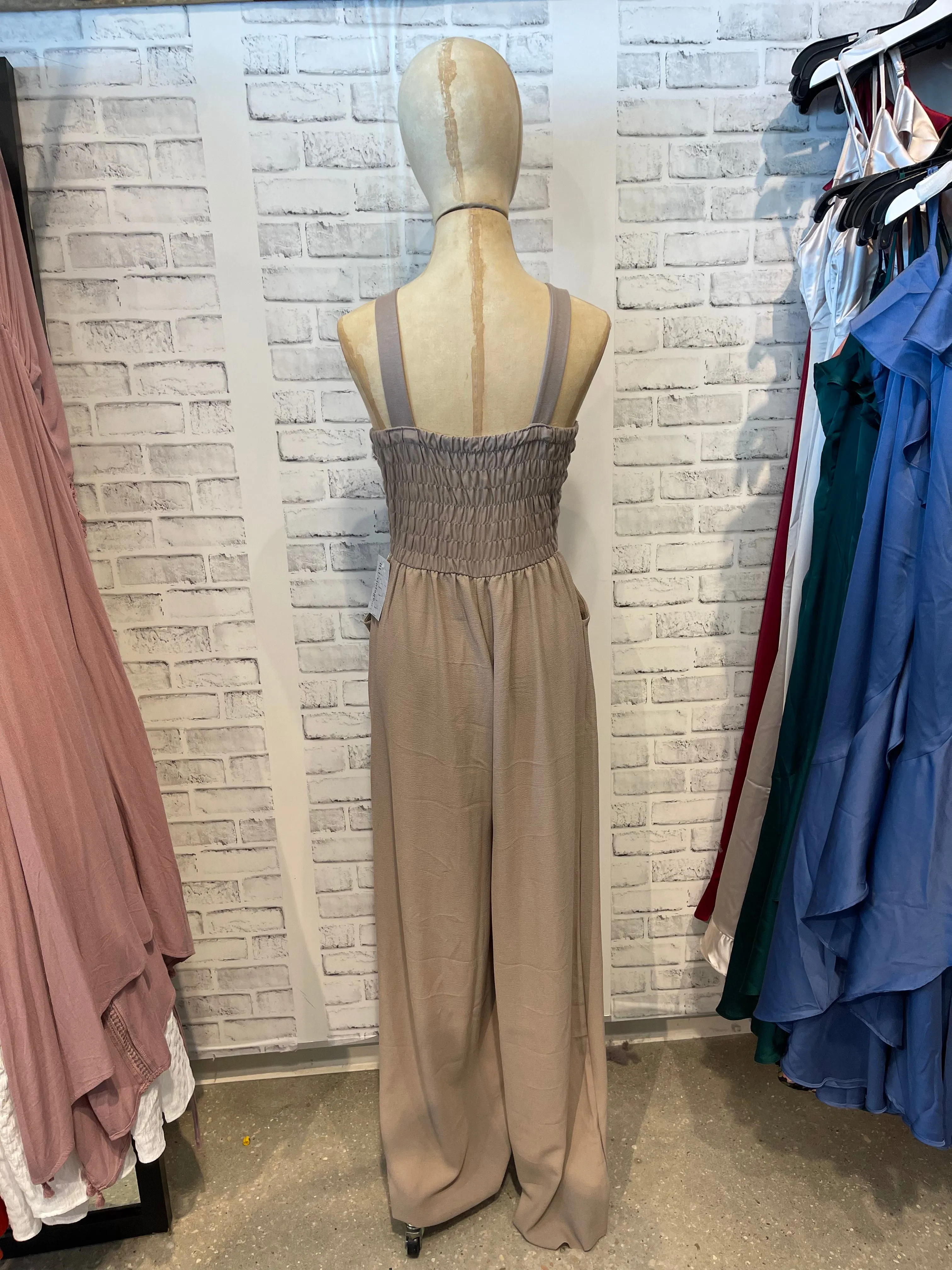 Lonny Raw Hem Pantsuit in Tan