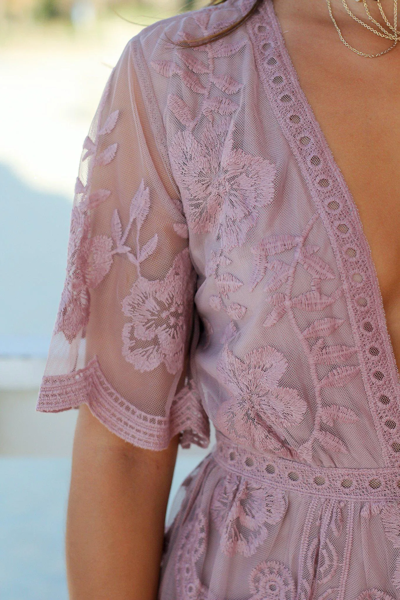 Mauve Short Lace Romper