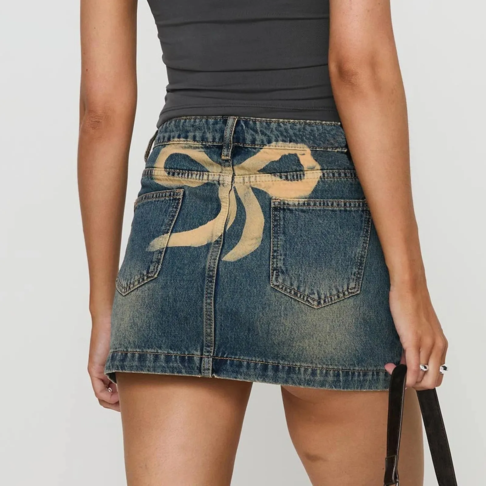 Maya Bow Knot Print Denim Mini Skirt