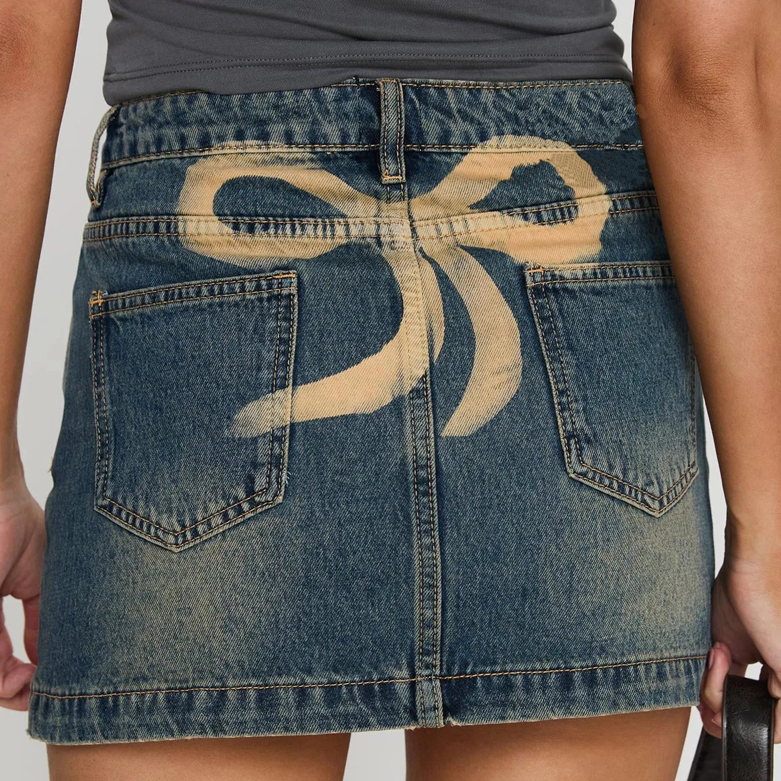 Maya Bow Knot Print Denim Mini Skirt