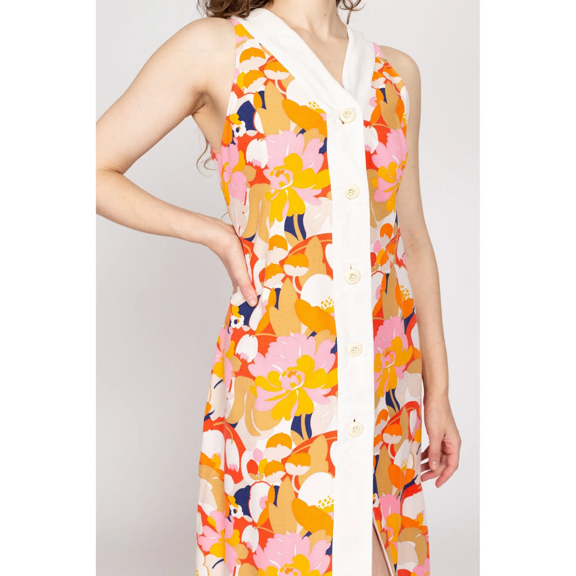 Medium 70s Tropical Floral Midi Cover Up Dress