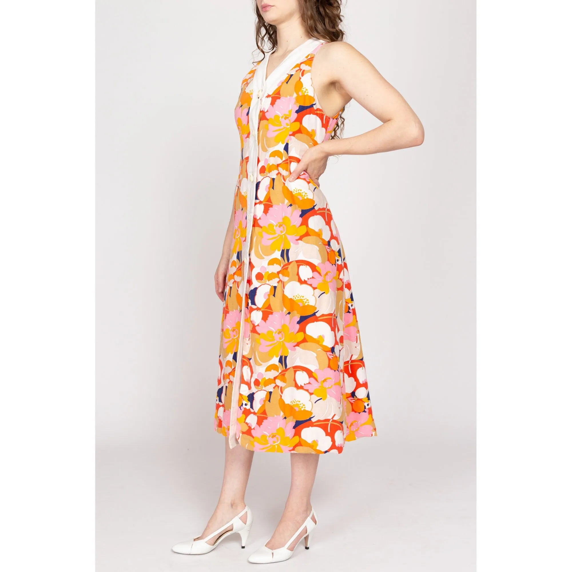 Medium 70s Tropical Floral Midi Cover Up Dress