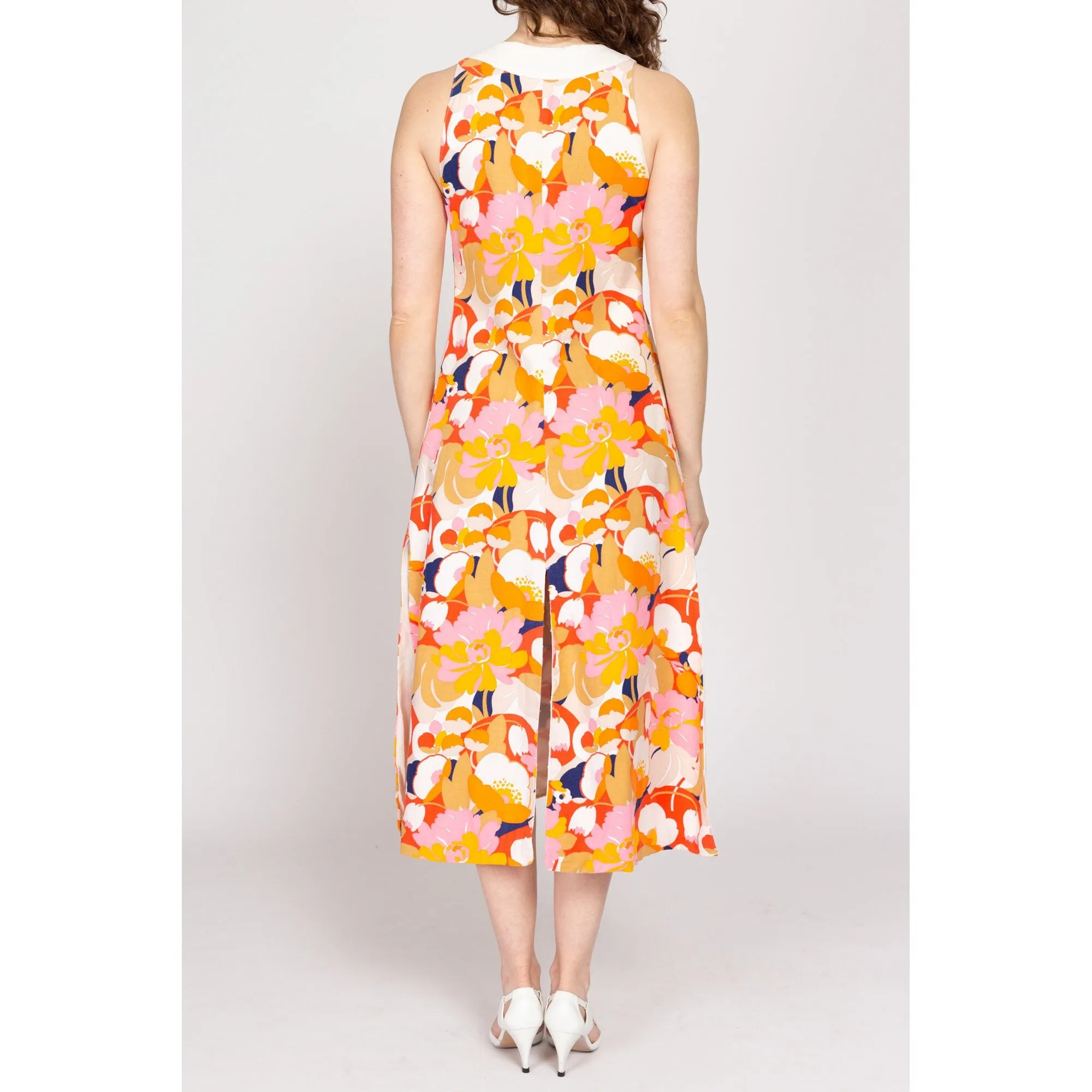 Medium 70s Tropical Floral Midi Cover Up Dress