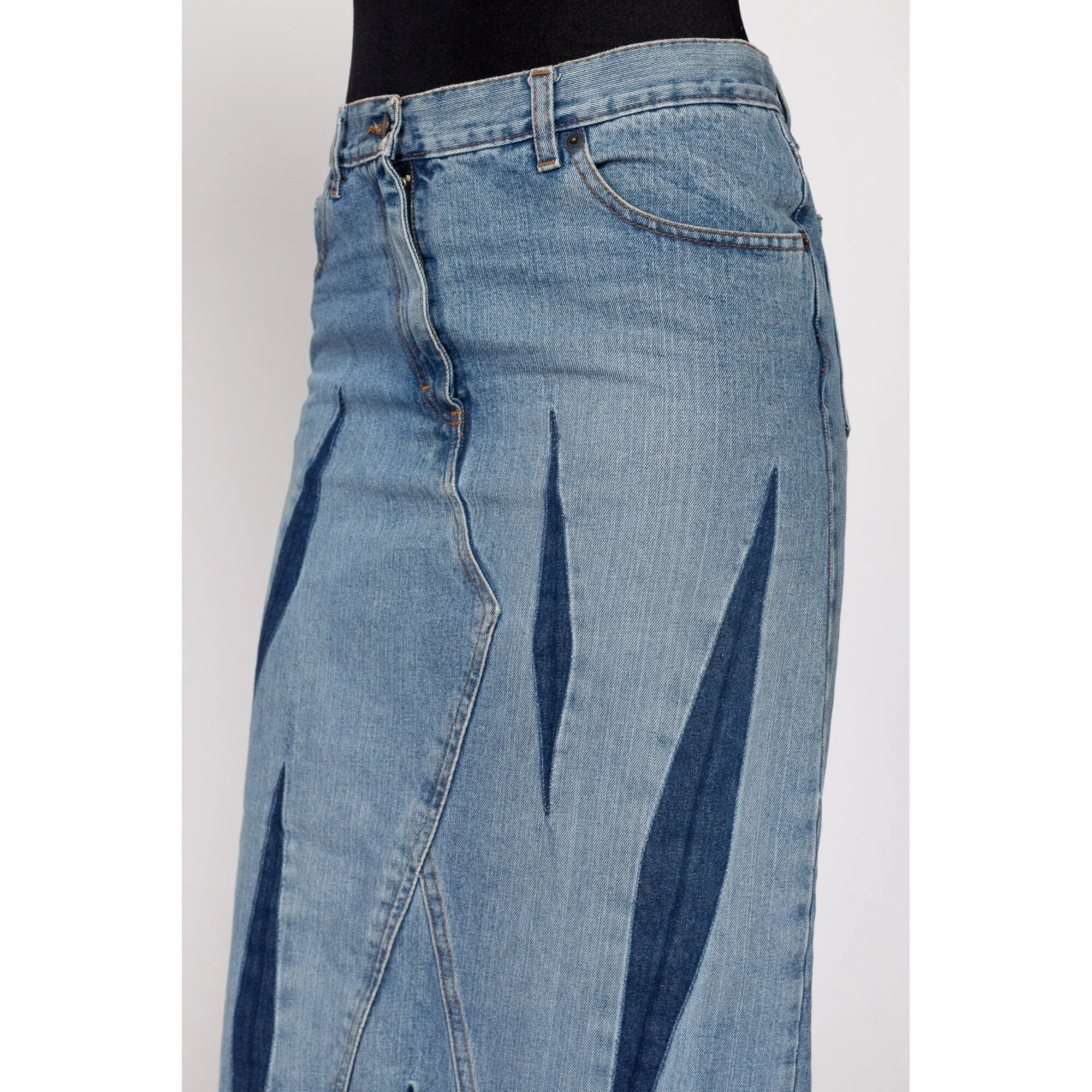 Medium 90s Bray Steve Alan Dagger Slit Denim Maxi Skirt