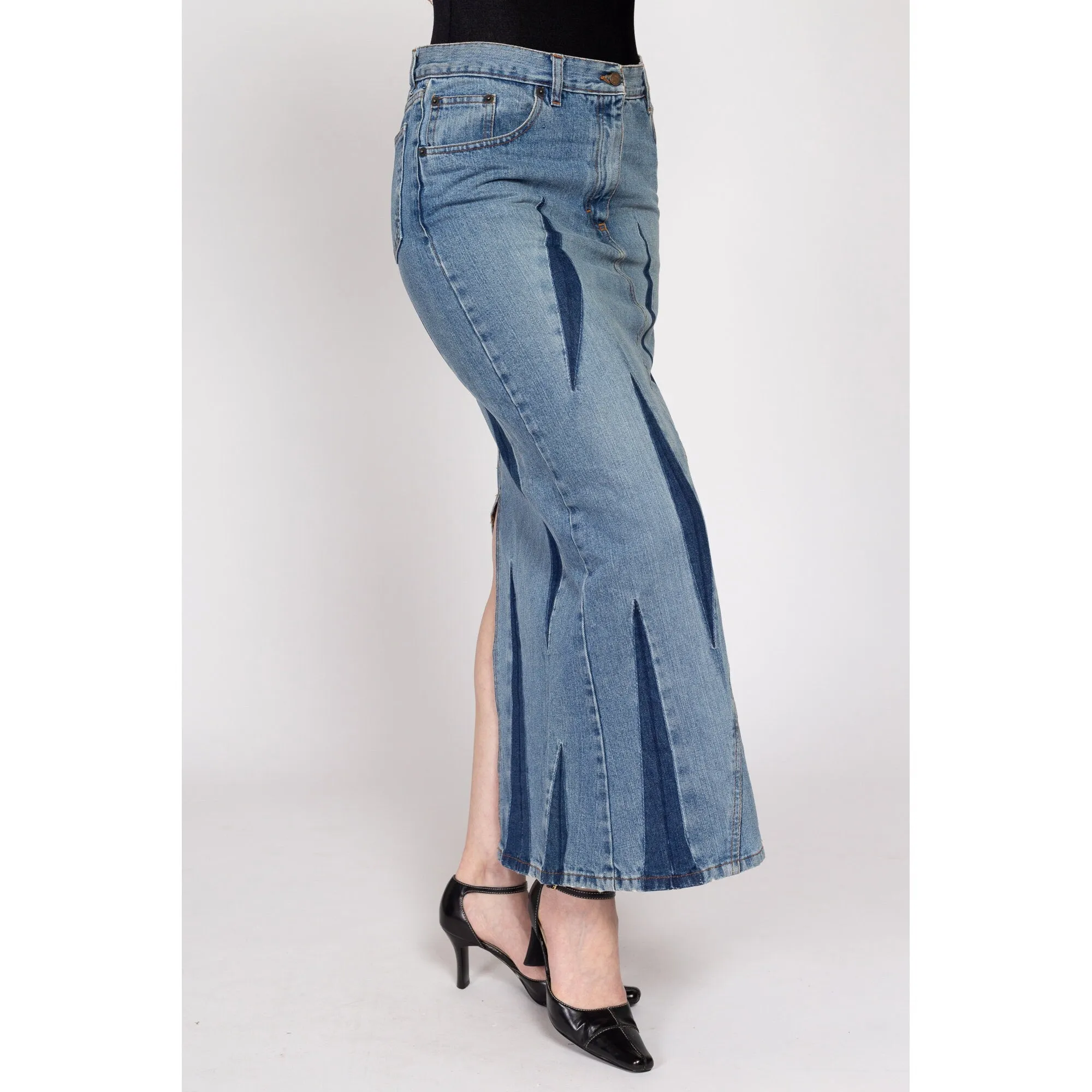 Medium 90s Bray Steve Alan Dagger Slit Denim Maxi Skirt