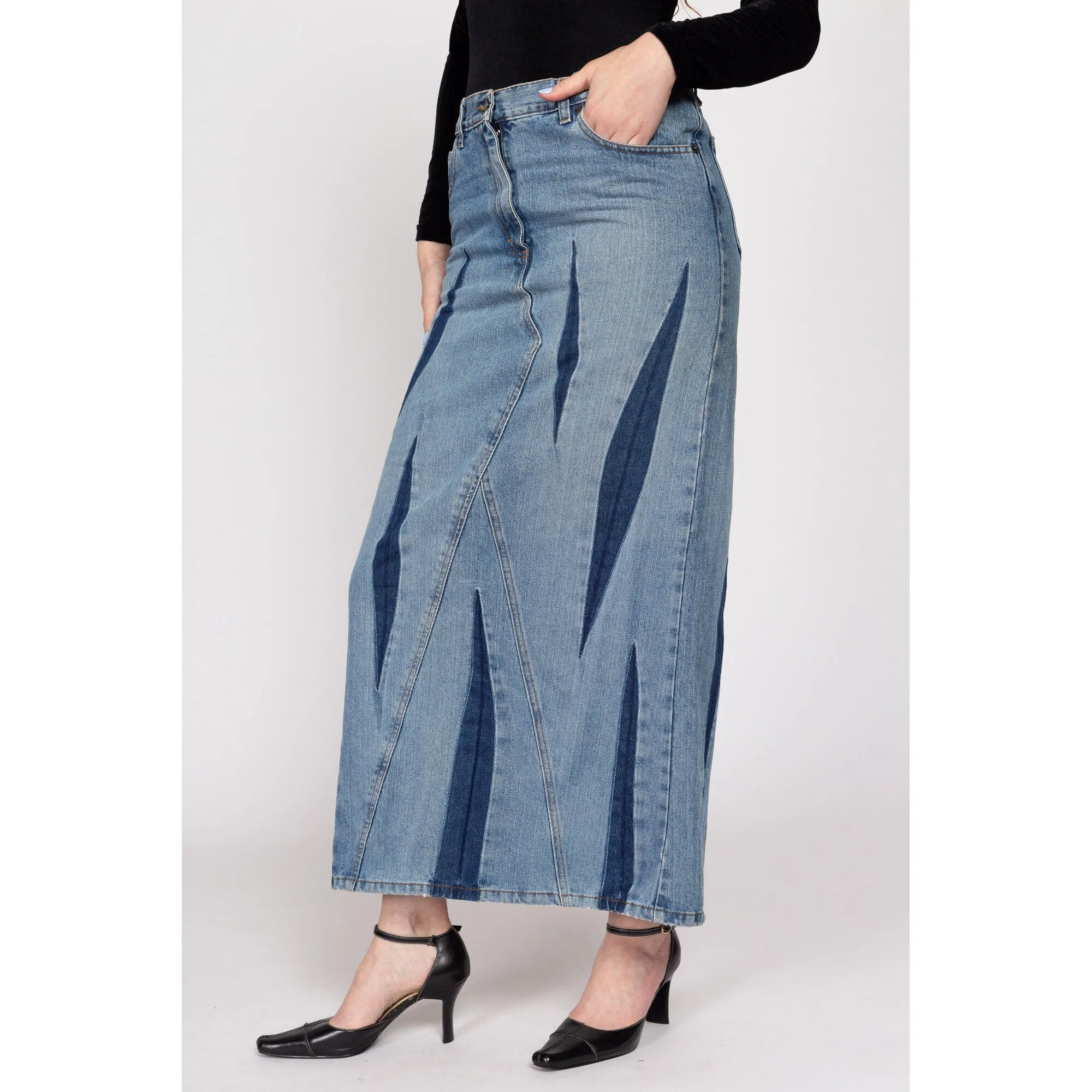 Medium 90s Bray Steve Alan Dagger Slit Denim Maxi Skirt