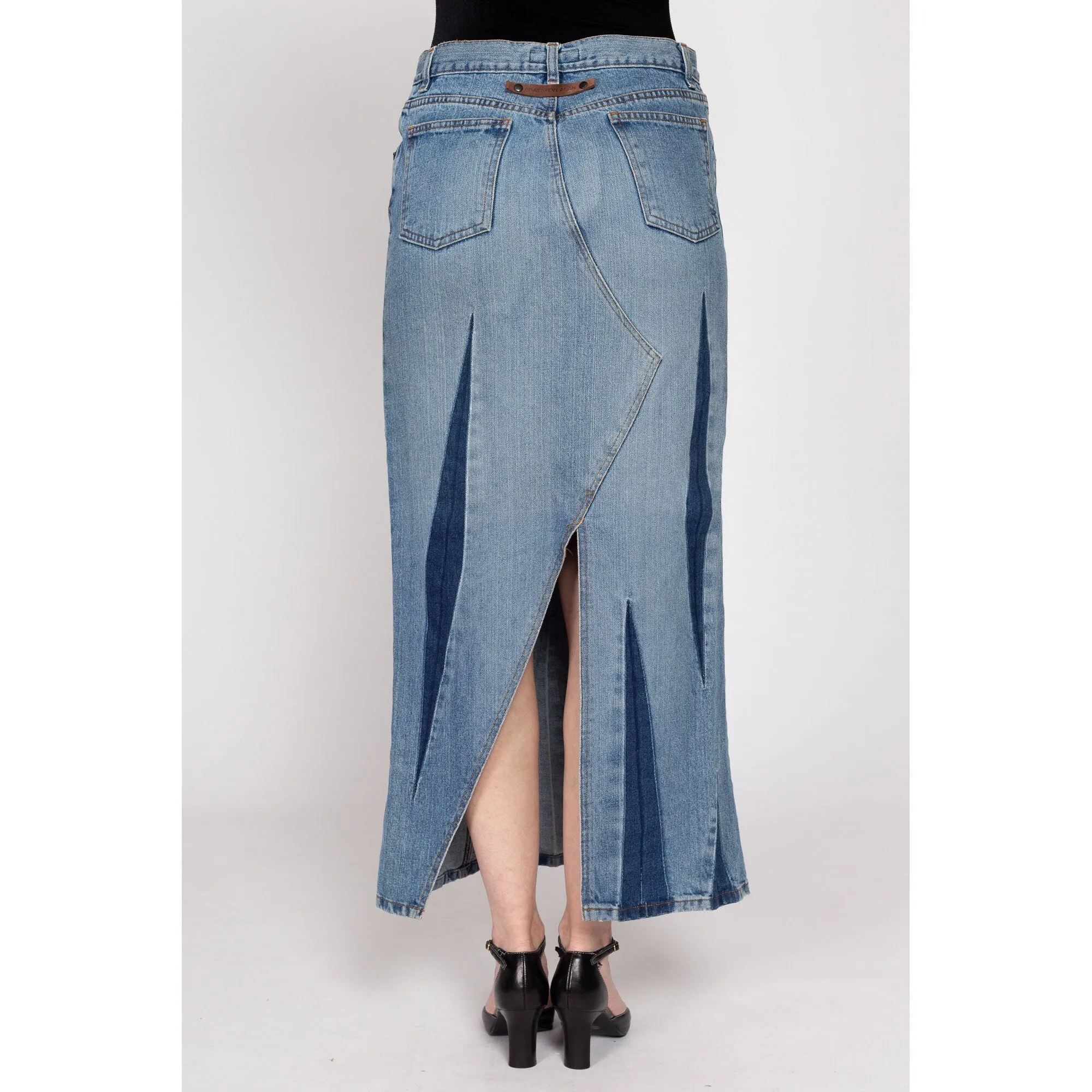 Medium 90s Bray Steve Alan Dagger Slit Denim Maxi Skirt