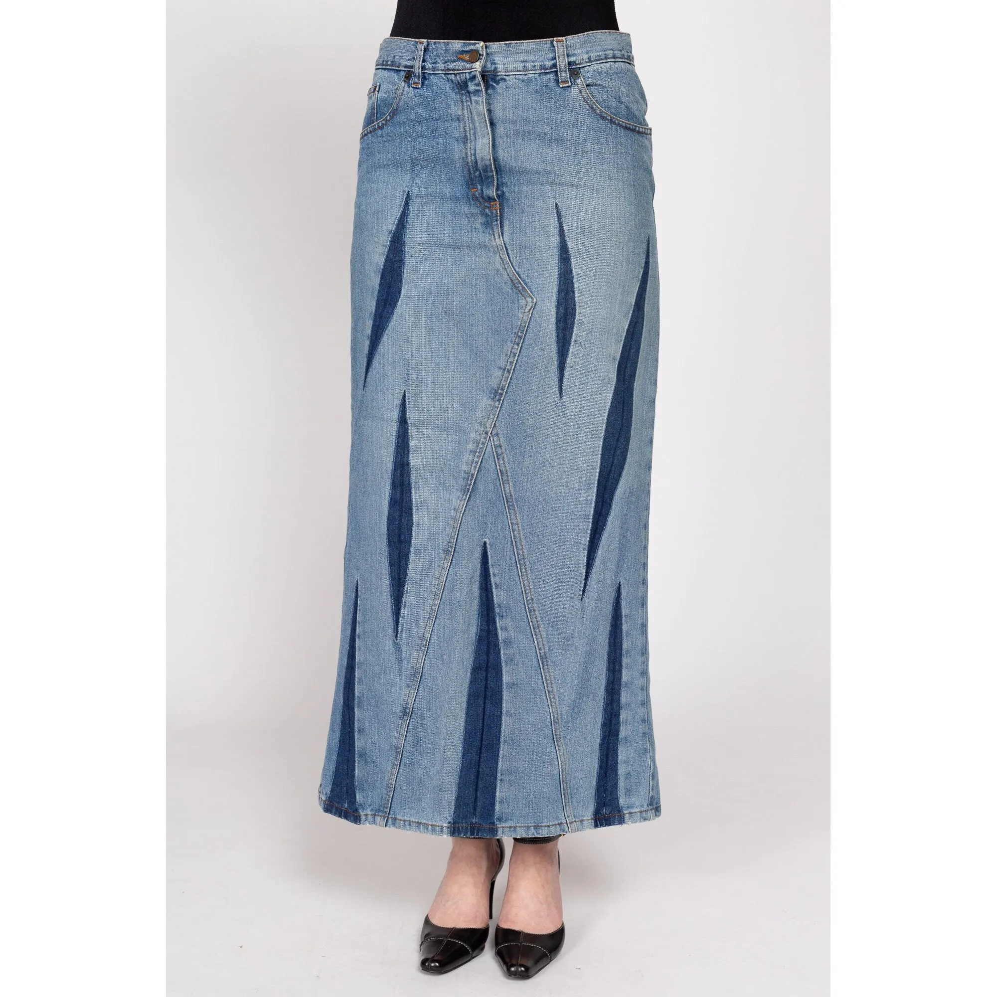 Medium 90s Bray Steve Alan Dagger Slit Denim Maxi Skirt