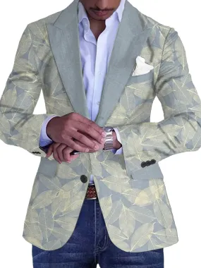 Men's Leaf Print Pocket Lapel Retro Casual Blazer