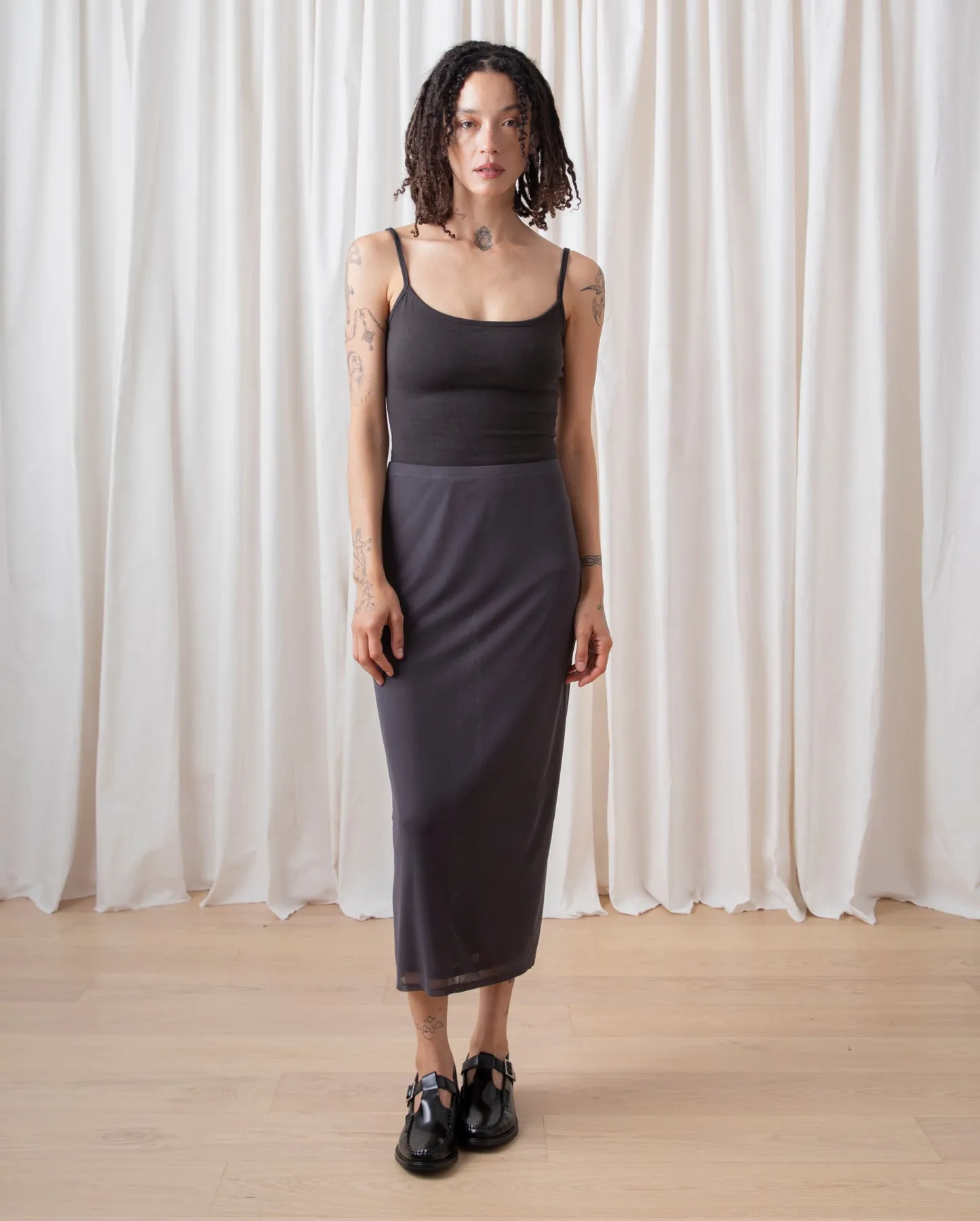 MESH PENCIL SKIRT - SHADOW