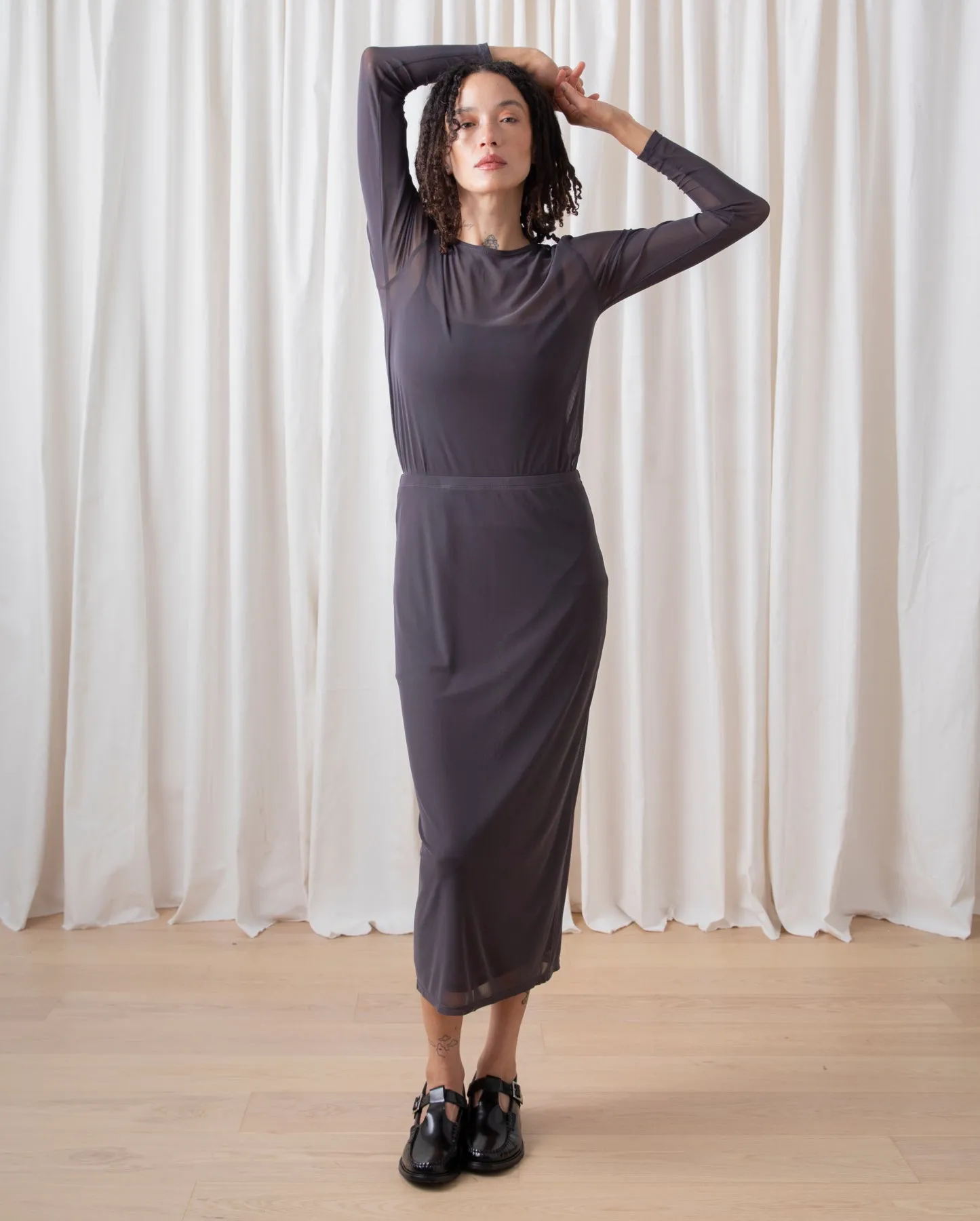 MESH PENCIL SKIRT - SHADOW