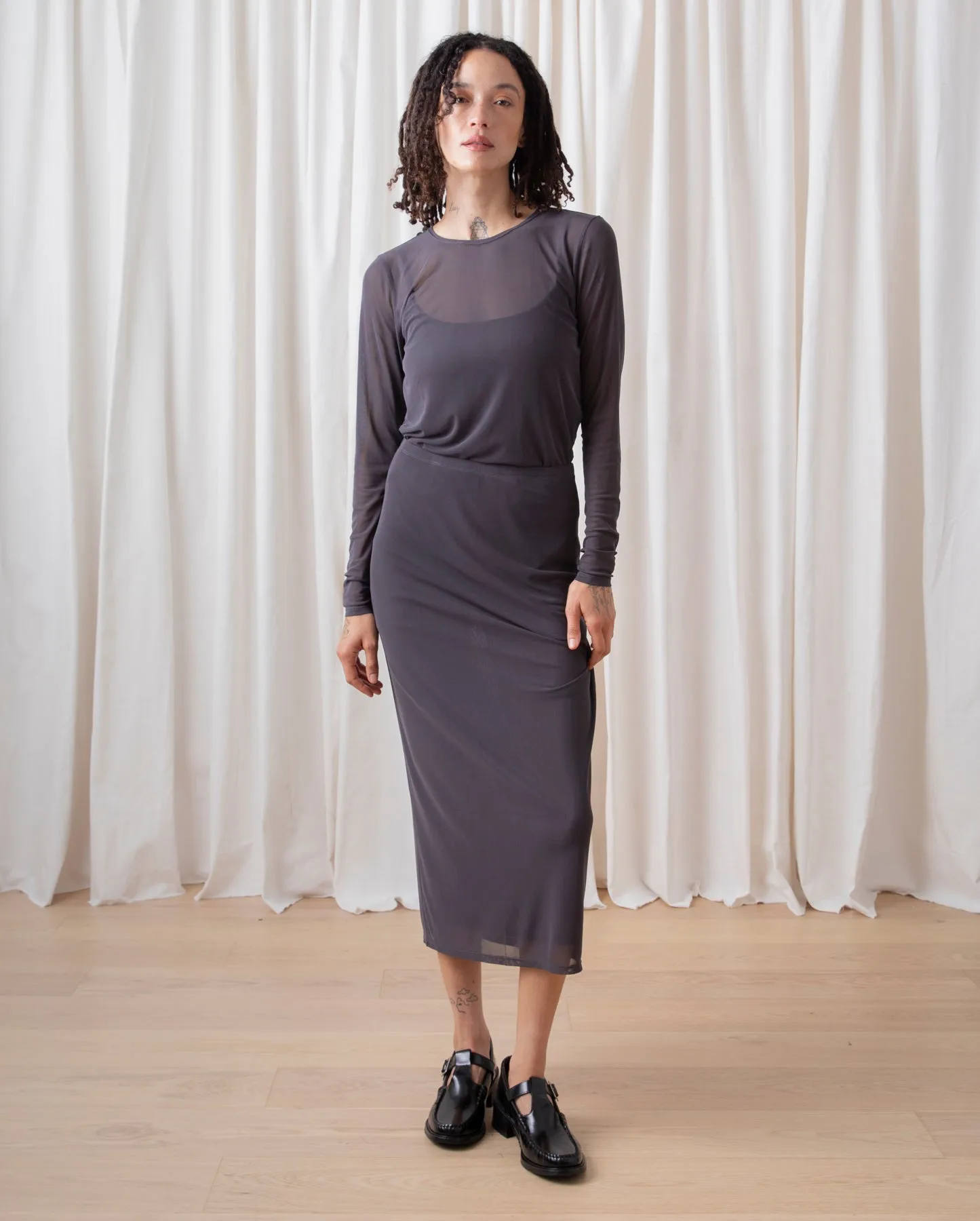 MESH PENCIL SKIRT - SHADOW