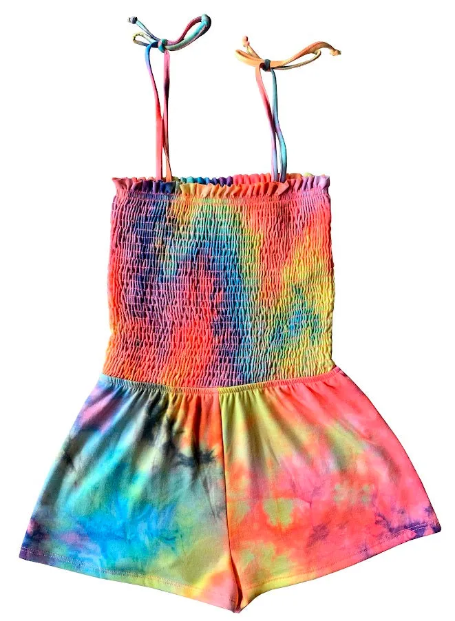 MIA Tie Dye Smocked Multi Color Romper
