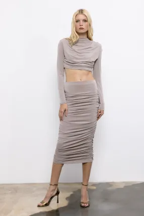 Midi Pencil Skirt with Mink Drape