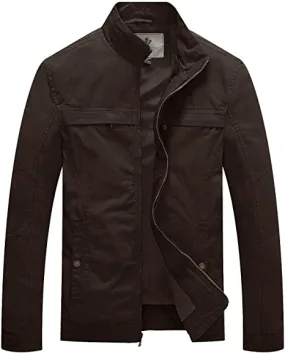 Military Jacket Lightweight Cotton Stand Collar Casual Utility Coat