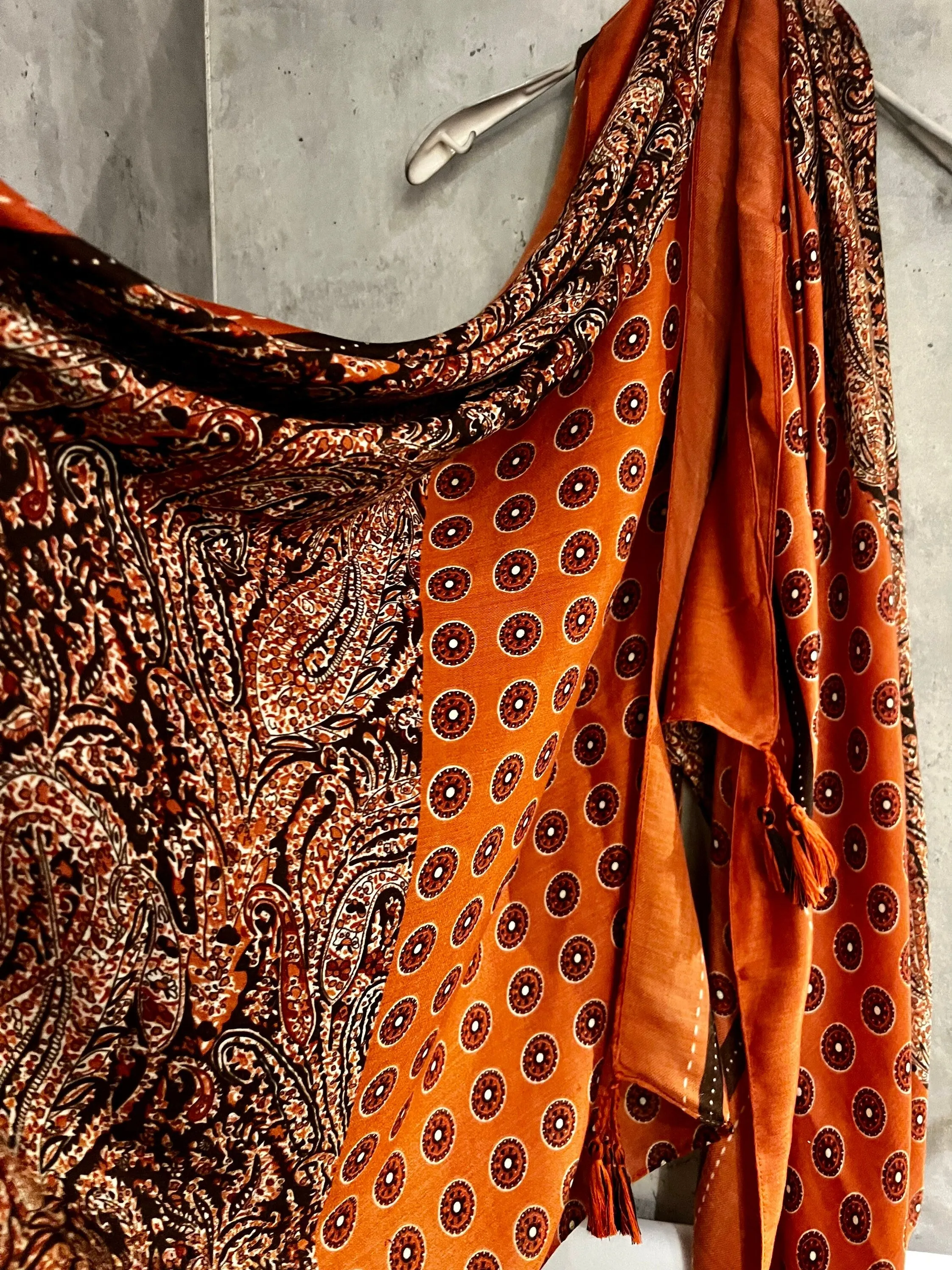 Modern Paisley With Tassels Orange Cotton Scarf/Summer Autumn Winter Scarf/Gifts For Mum/Gifts For Her Birthday Christmas/UK Seller