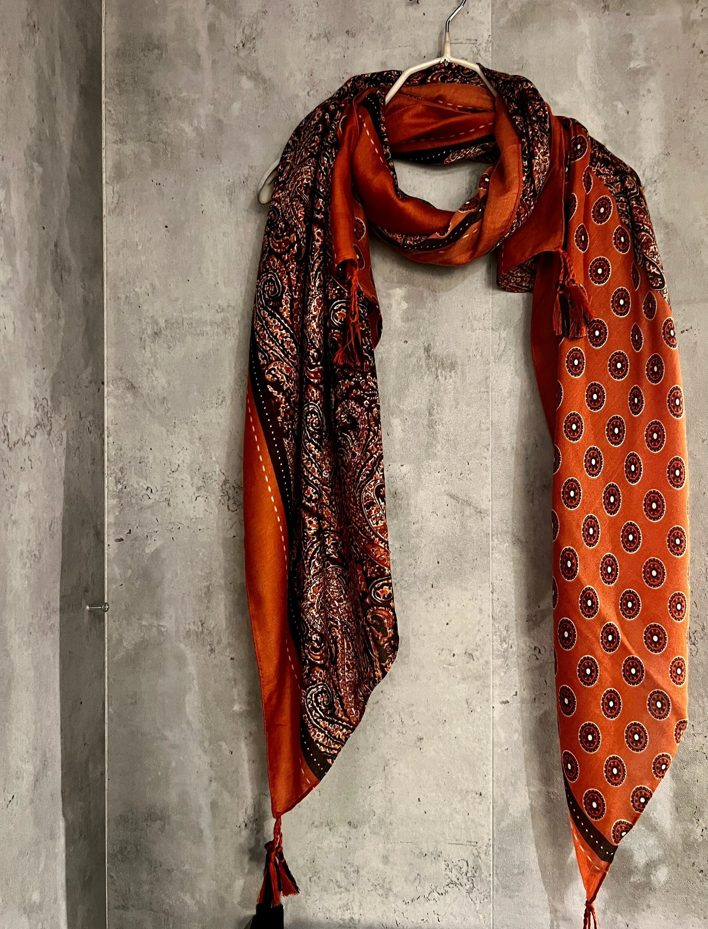 Modern Paisley With Tassels Orange Cotton Scarf/Summer Autumn Winter Scarf/Gifts For Mum/Gifts For Her Birthday Christmas/UK Seller