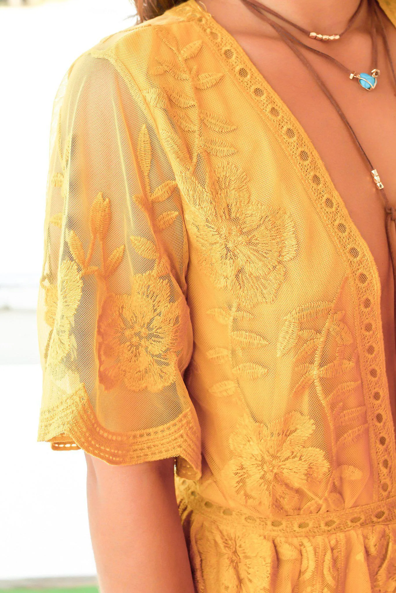 Mustard V-Neck Short Lace Romper