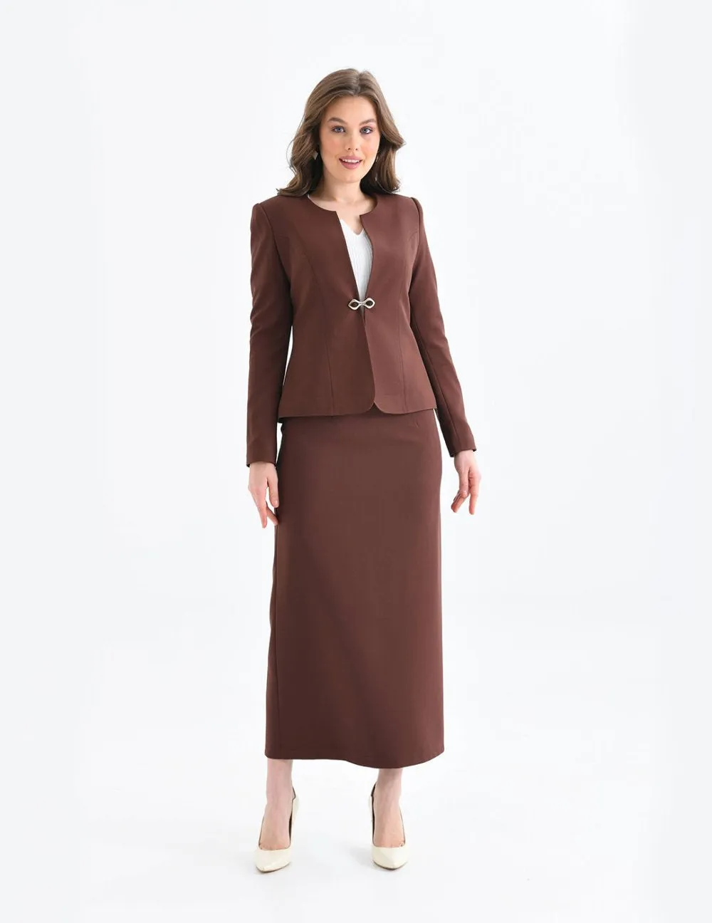 NDL Women Brown Women's Suit with Pencil Skirt - Swords