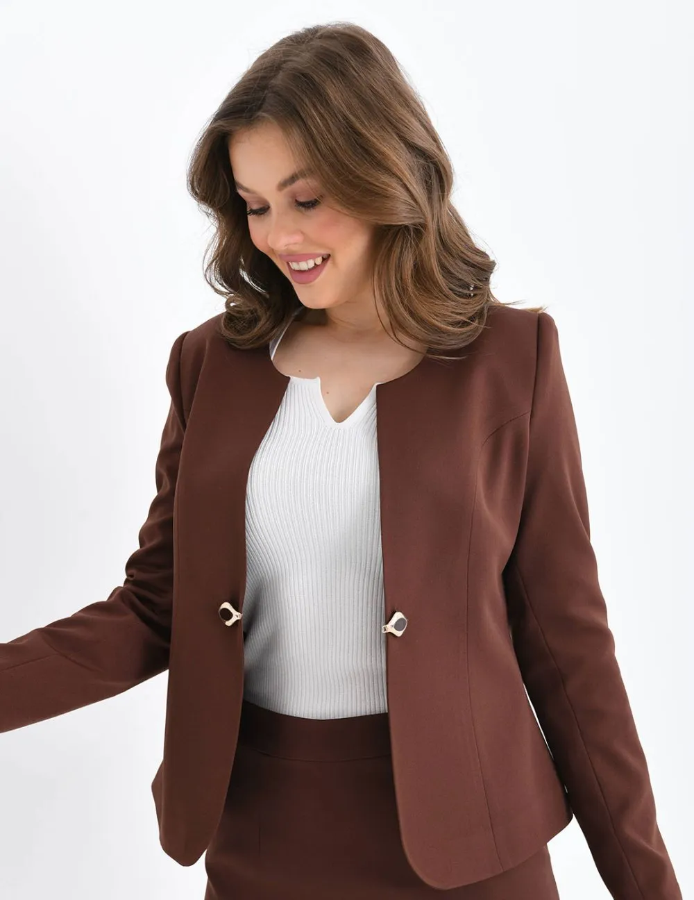 NDL Women Brown Women's Suit with Pencil Skirt - Swords