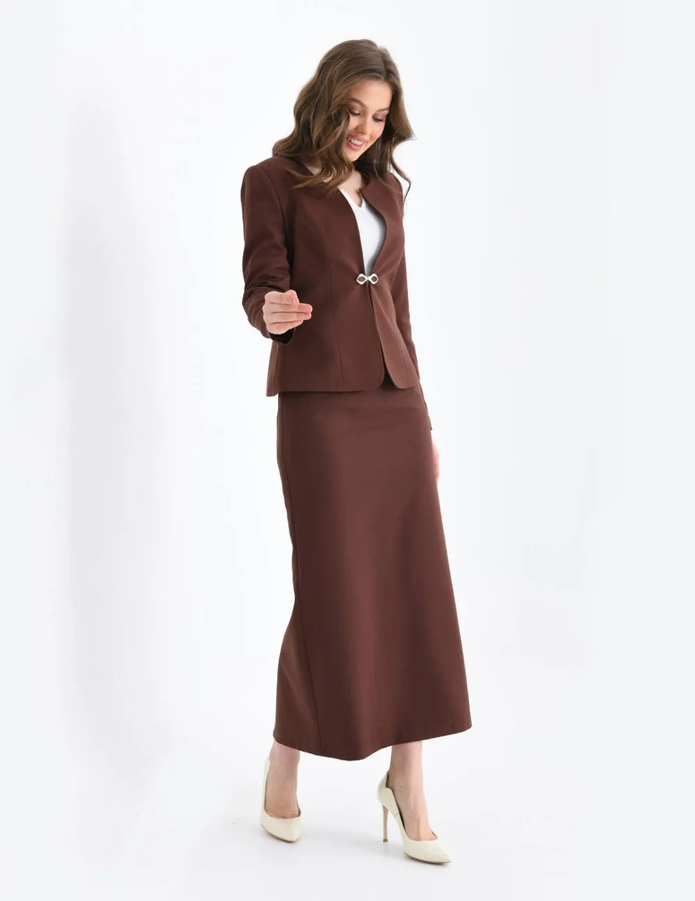 NDL Women Brown Women's Suit with Pencil Skirt - Swords