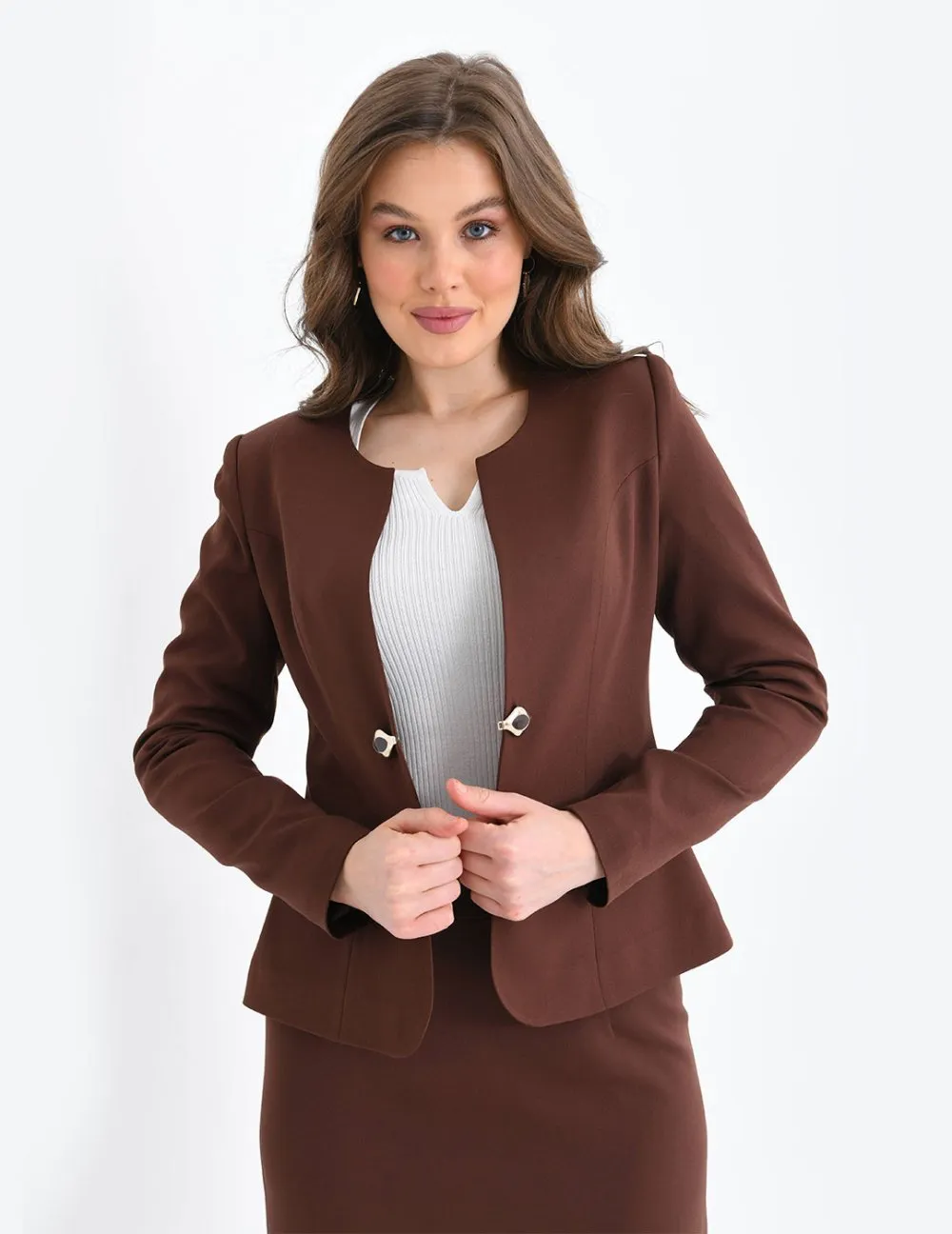 NDL Women Brown Women's Suit with Pencil Skirt - Swords