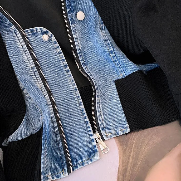 Niche Zipped Denim Patchwork Cardigan
