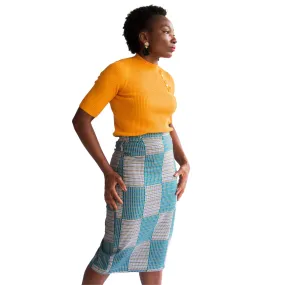 Àníké Pencil Skirt (Teal/Yellow)