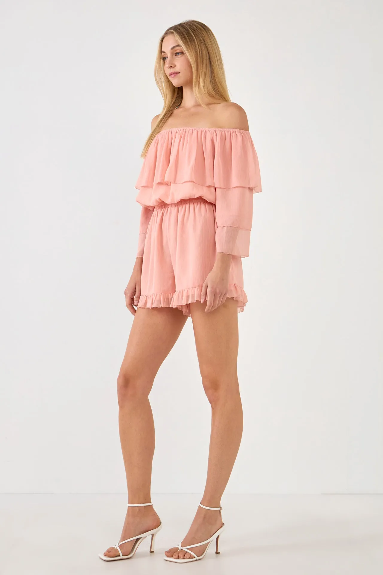 Off-shouldered Romper with Stitch Detail