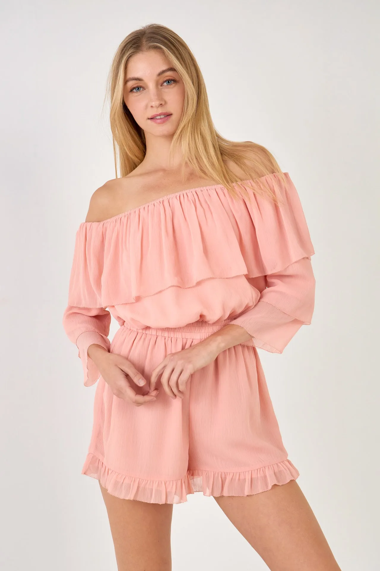 Off-shouldered Romper with Stitch Detail
