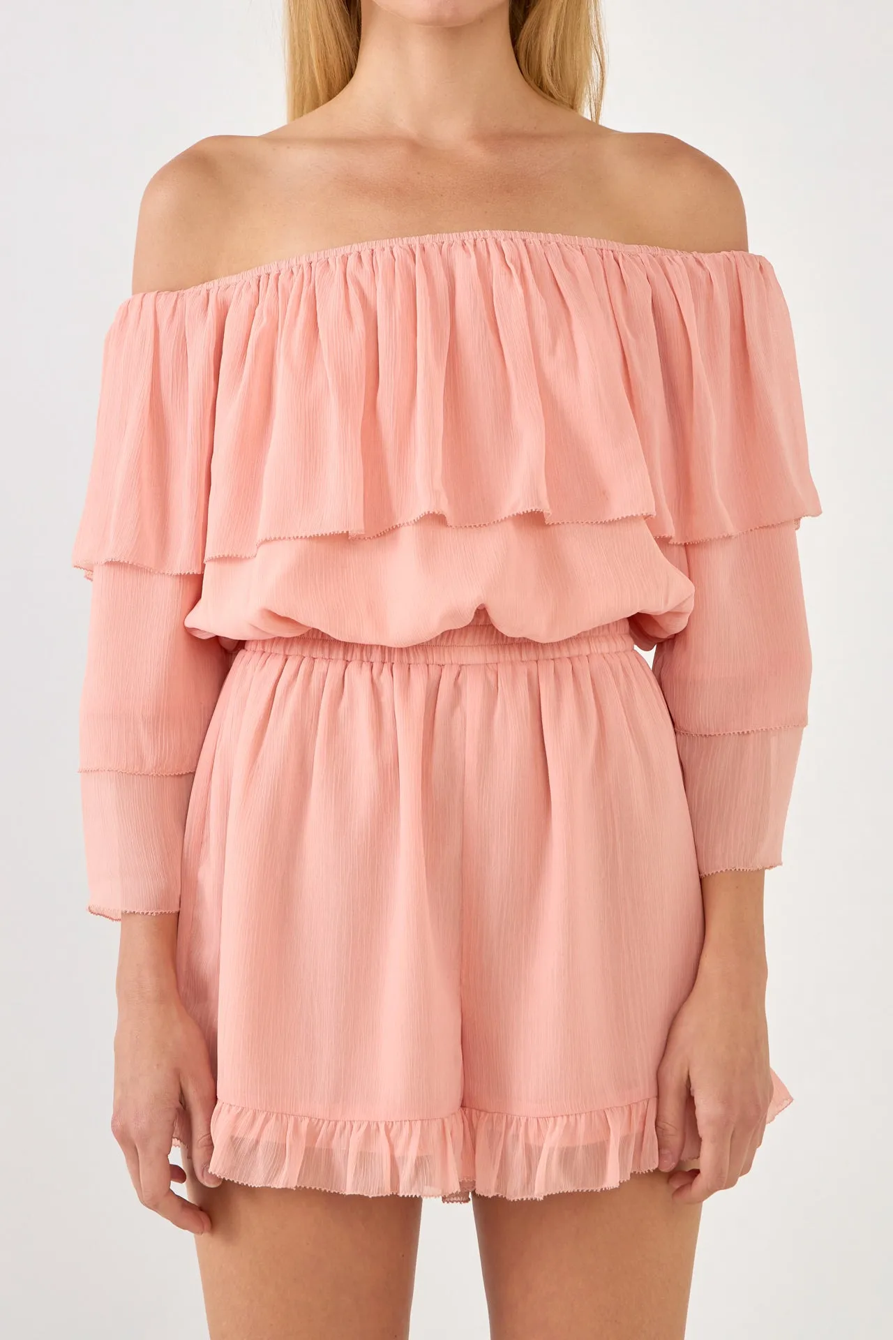 Off-shouldered Romper with Stitch Detail
