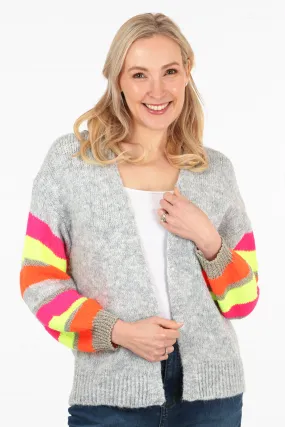 Open Front Wool Blend Balloon Sleeve Cardigan in Light Grey