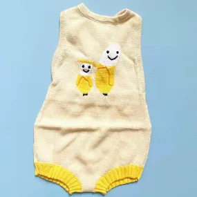 Organic Baby Romper, Sleeveless Knit - Banana