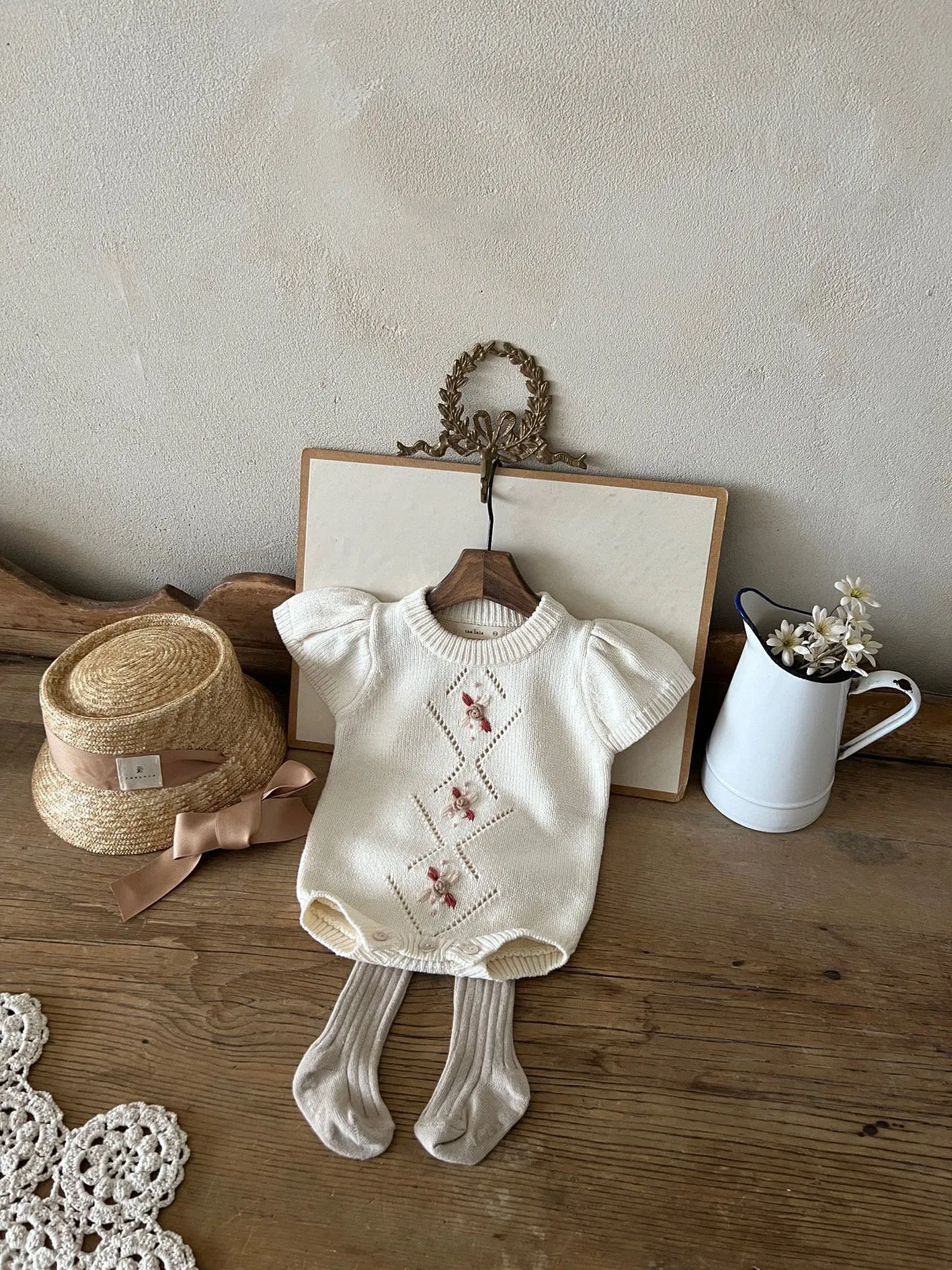 Over Flower Knit Romper