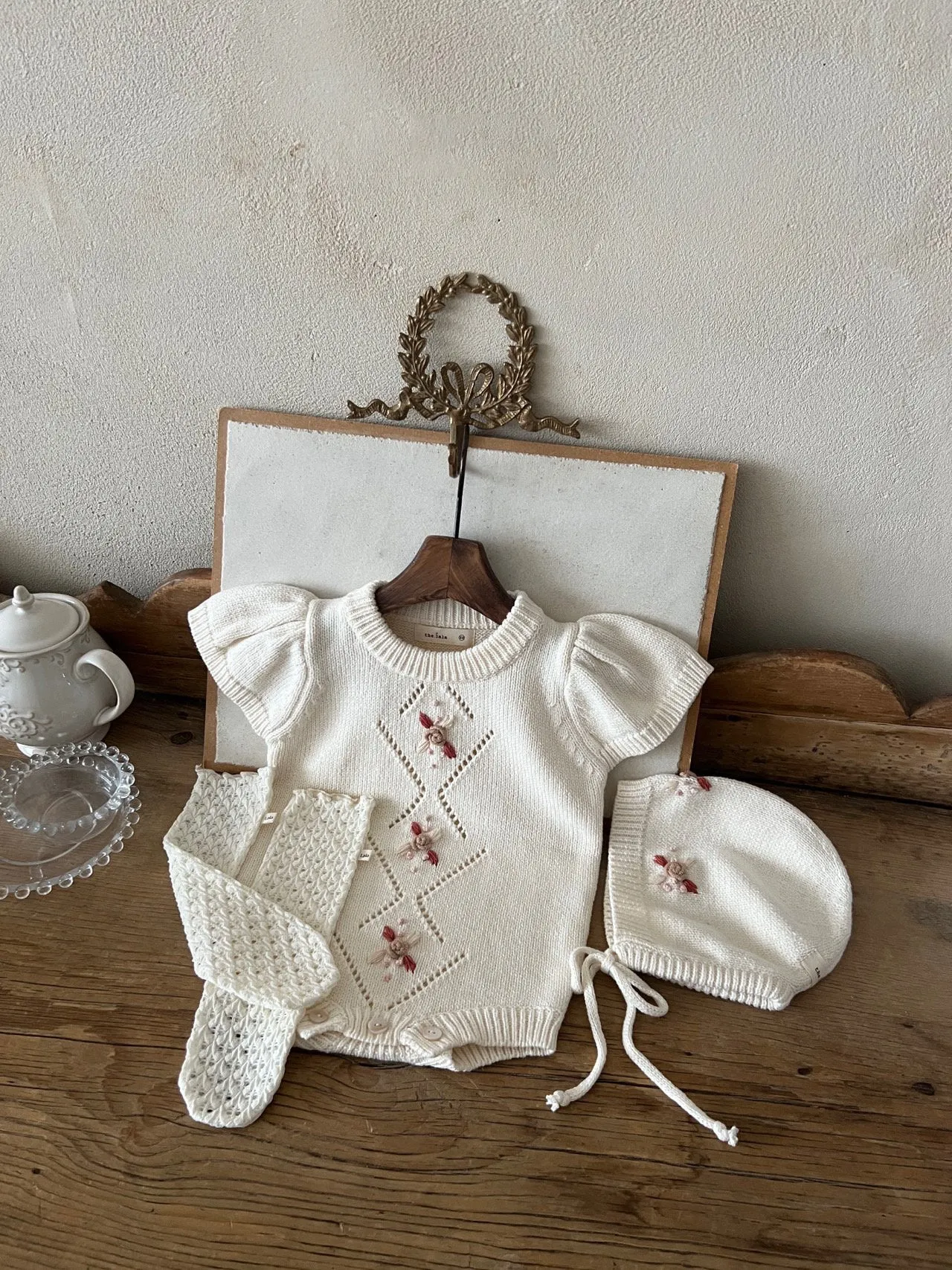 Over Flower Knit Romper