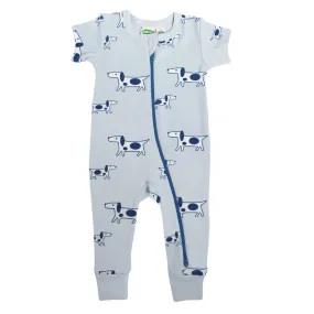 Parade Organics - Organic Cotton Short Sleeve 2-Way Zipper Romper Blue Dogs