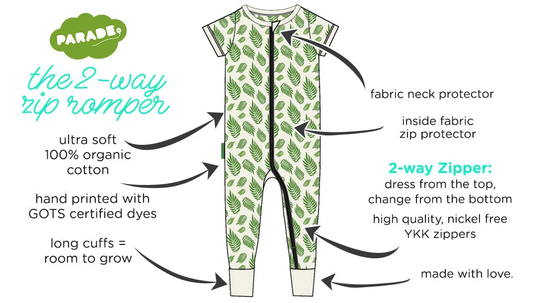 Parade Organics - Organic Cotton Short Sleeve 2-Way Zipper Romper Sprouts