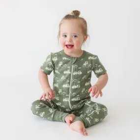 Parade Organics - Tractors Organic Cotton Short Sleeve 2-Way Zipper Romper