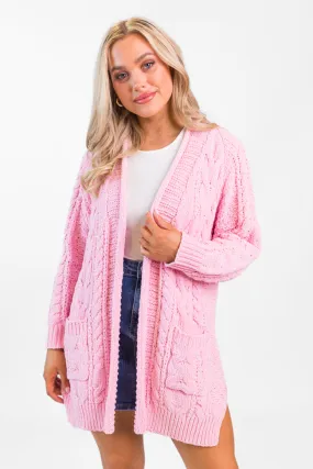 Perfect Day Pink Chenille Cable Knit Cardigan SALE