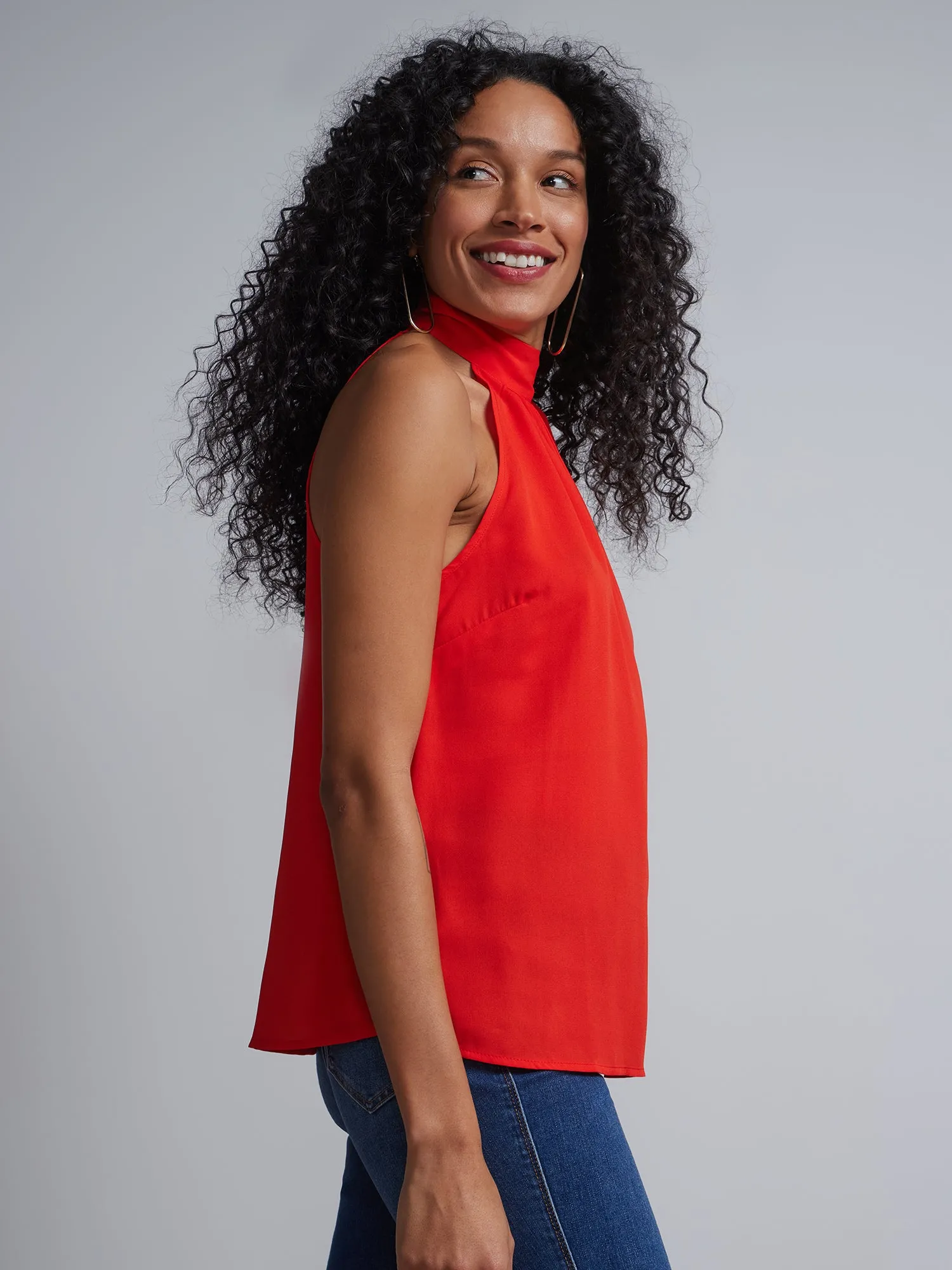 Petite Bow-Neck Halterneck Blouse