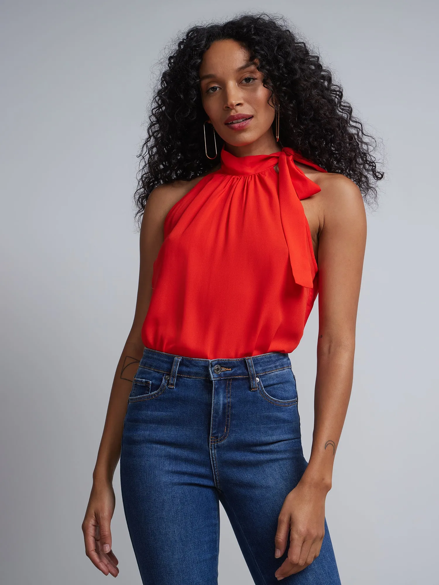 Petite Bow-Neck Halterneck Blouse
