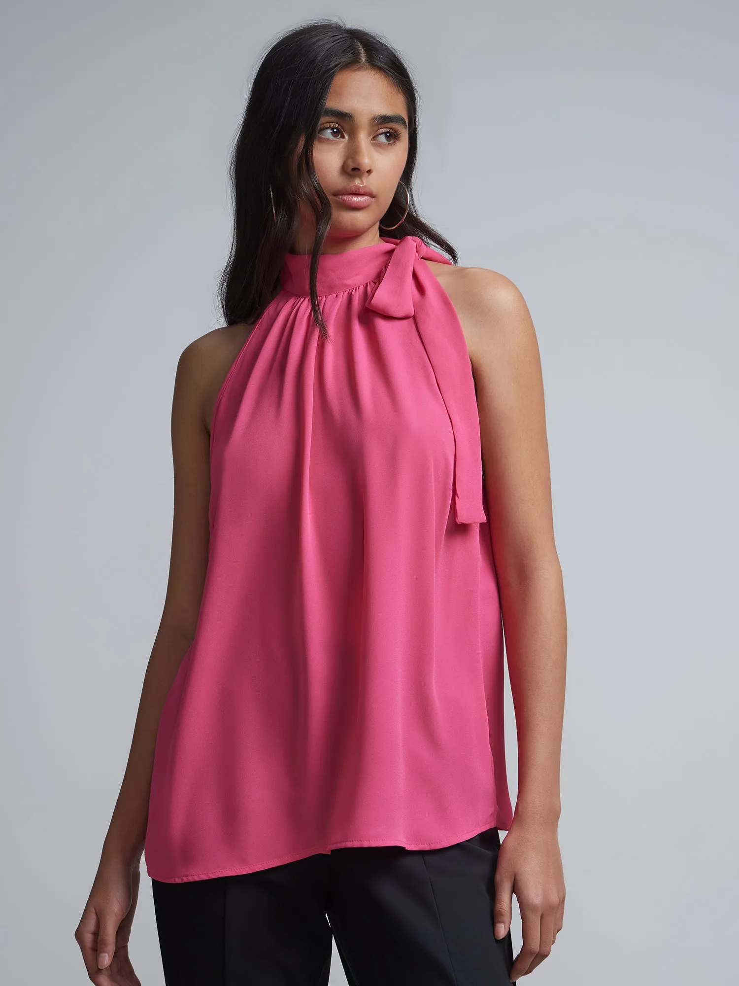 Petite Bow-Neck Halterneck Blouse