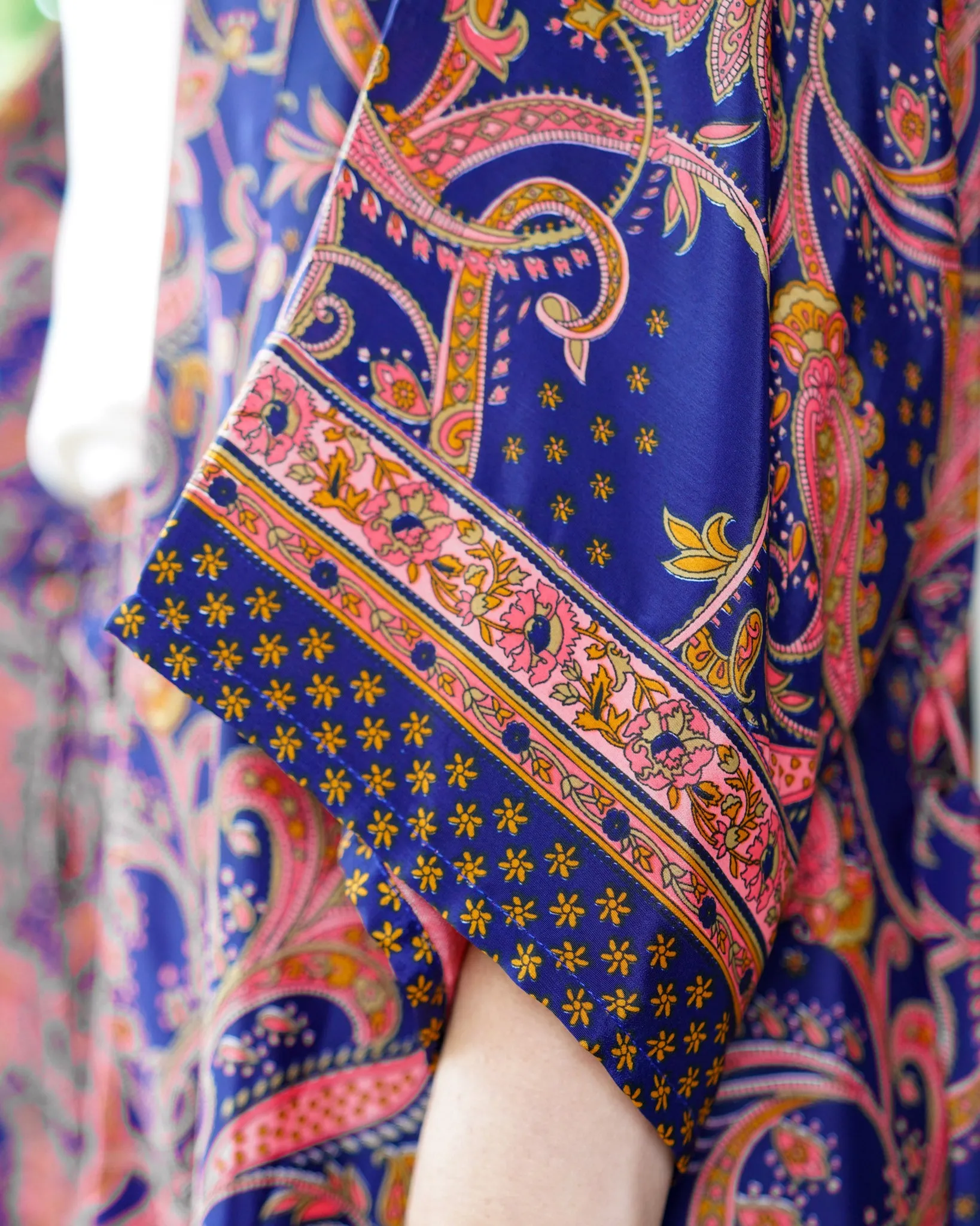 Pink & Navy Blue Kimono | Emily Lightweight Silky Paisley Robe
