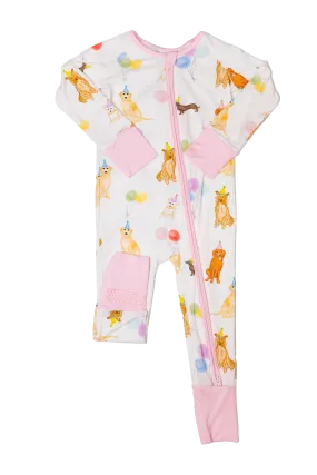 Pink Sleep Romper - Dog Party
