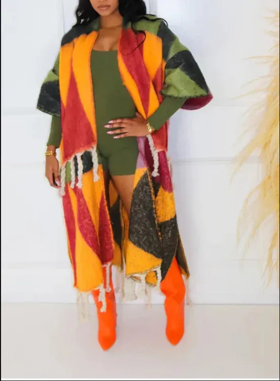 Plus Size Fringe Cardigan Ankle Length