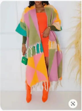 Plus Size Fringe Cardigan Ankle Length
